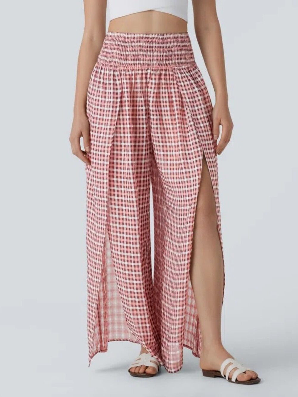 Halara Wide-Leg Split Pants BLACK & WHITE Gingham Plaid. Ladies Large